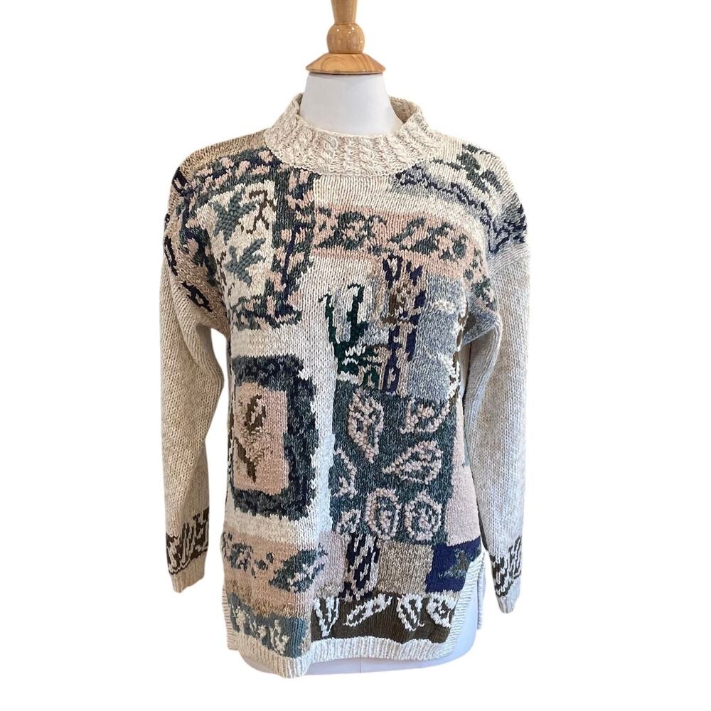 Vintage Heirlooms Collectible Patchwork Floral Long Sleeve Mock Neck Sweater, M